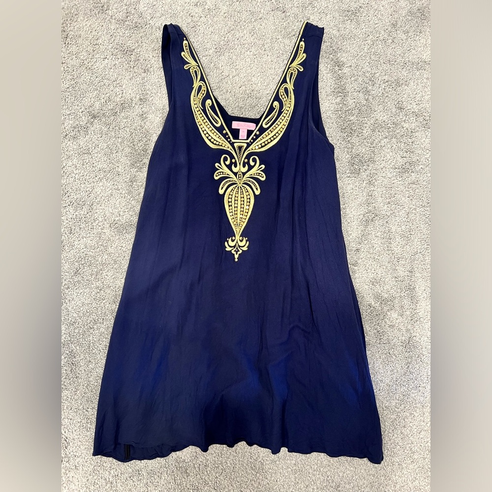 Lilly Pulitzer navy blue and gold dress size medium worn once